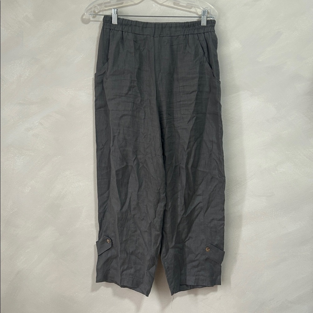 LUUKAA Grey Linen Cargo Pocket Pants 8 small
